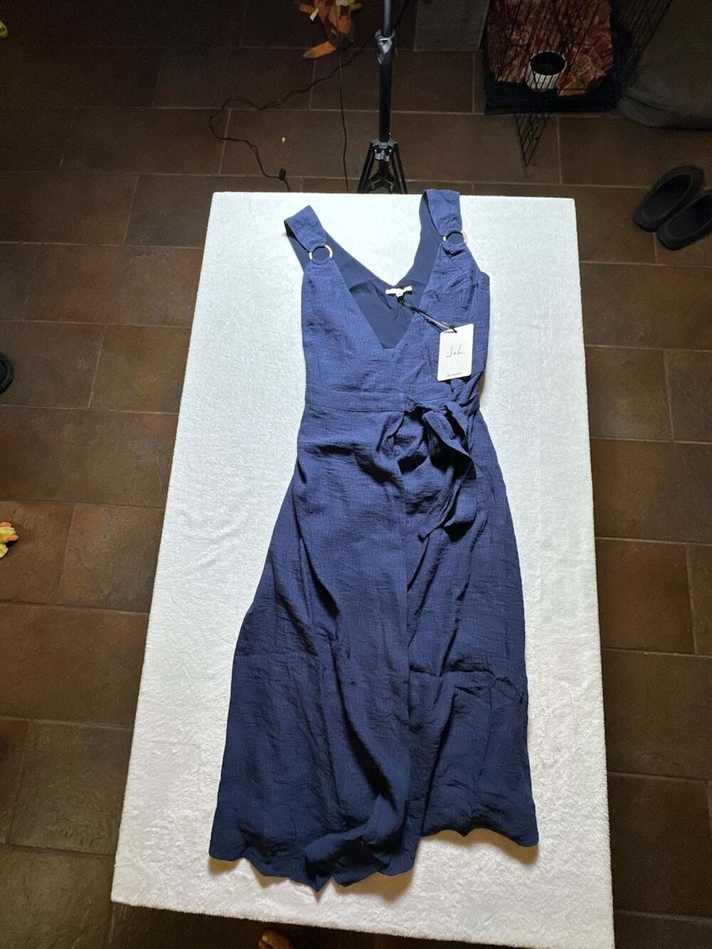 Joh Apparel Navy Blue Wrap Dress Women Sleeveless V-Neck Midi Tie Waist S